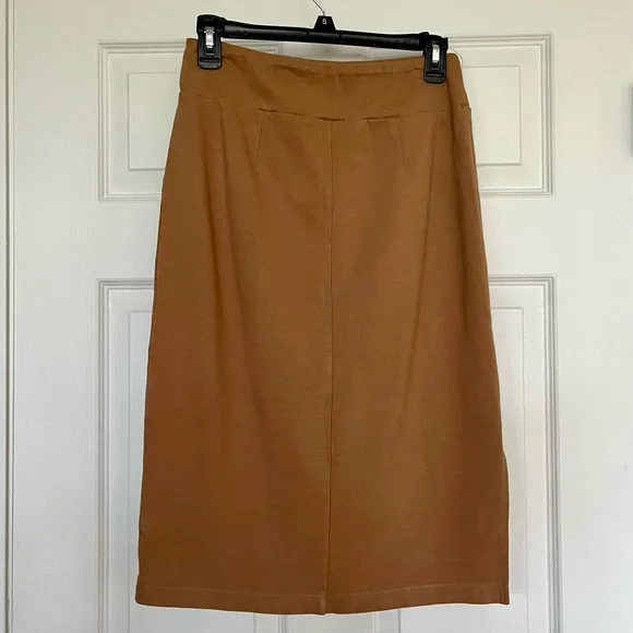 Nine West Camel Pull On Pencil Skirt Small | Stretch Knit Midi Work Minimalist - Picture 3 of 8